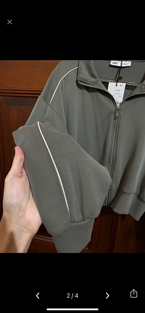 Gri Fermuarlı Yüksek Yakalı Kadın Sweatshirt - Görsel 3