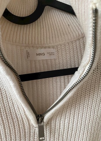 Yarım Fermuarlı Çizgili Beyaz Kadın Triko - Görsel 3