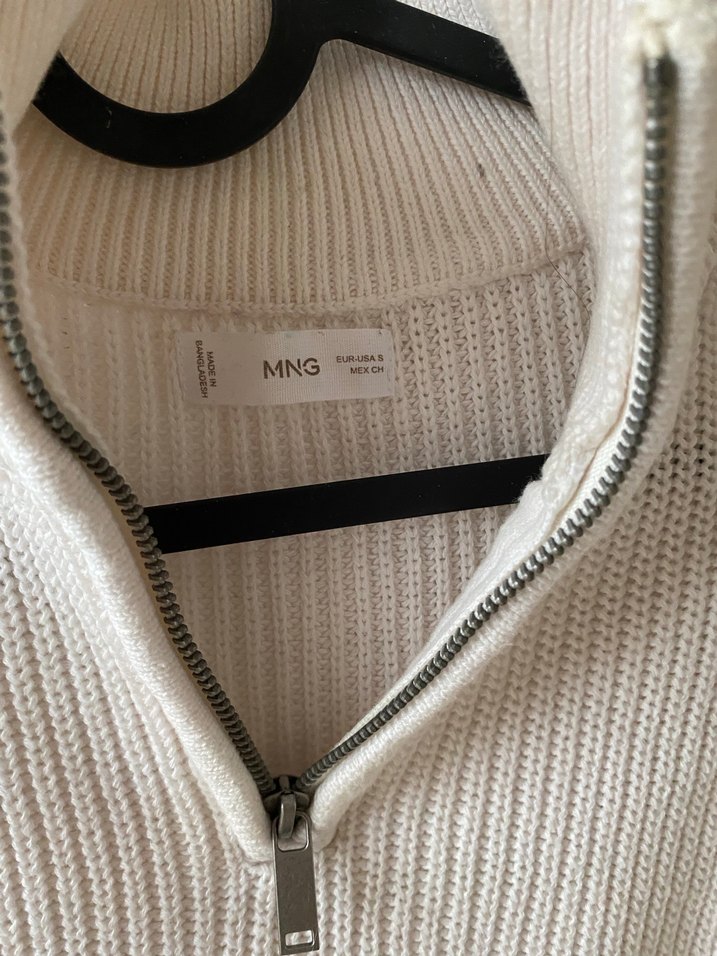 Yarım Fermuarlı Çizgili Beyaz Kadın Triko - Görsel 3