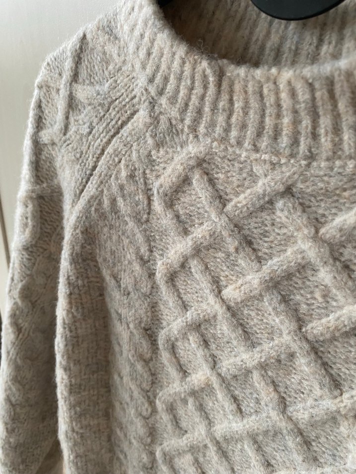 Bej Örgü Kadın Triko Kazak - Görsel 3