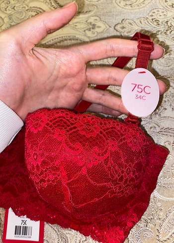 Kırmızı Nakışlı Bohem Dantelli Sütyen 75C - Görsel 3