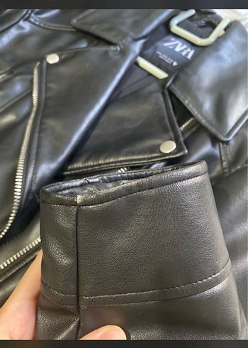 Kadın Siyah Deri Biker Ceket - Görsel 3