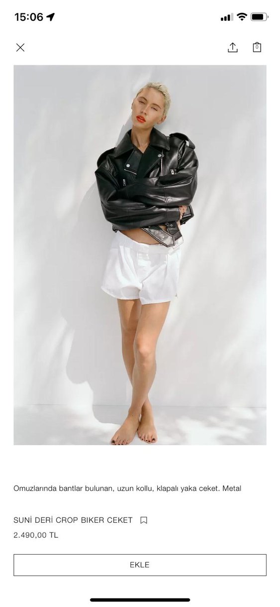 Kadın Siyah Deri Biker Ceket - Görsel 2