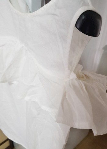 Beyaz Kolsuz Fırfırlı Keten Mini - Görsel 3