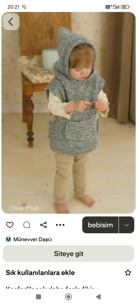 Çocuk Gri Kapüşonlu Örgü Panço - Görsel 2