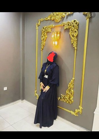 42 Beden Kadın Lacivert Uzun Drapeli Elbise