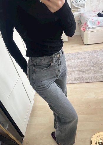 Zara High Rise Wide Leg Jean Gri - Görsel 2