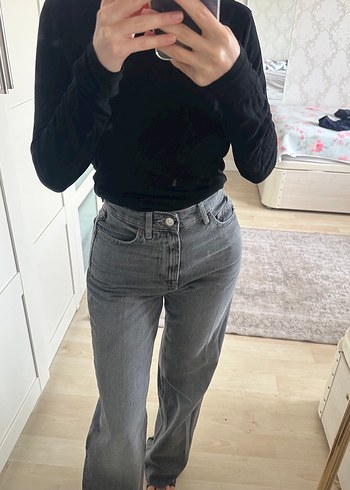 Zara High Rise Wide Leg Jean Gri - Görsel 3