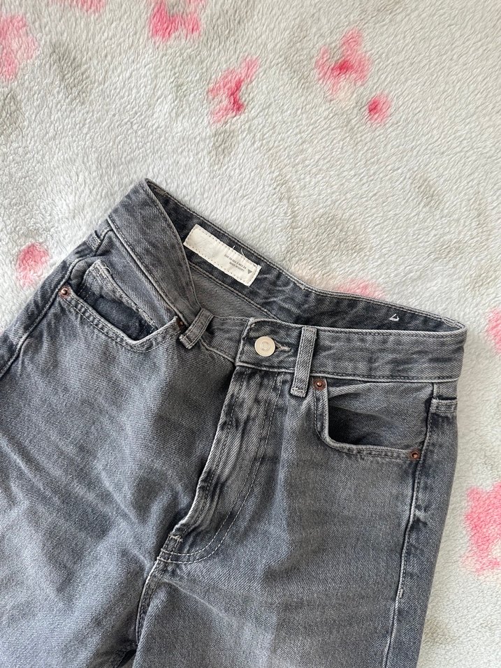 Zara High Rise Wide Leg Jean Gri - Görsel 5