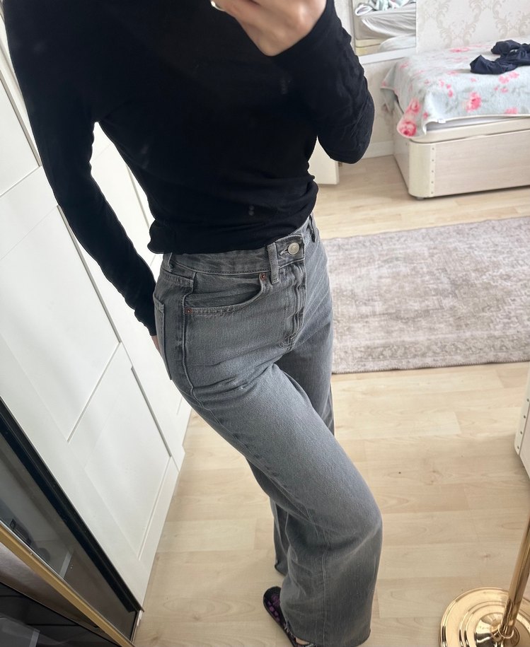 Zara High Rise Wide Leg Jean Gri - Görsel 2