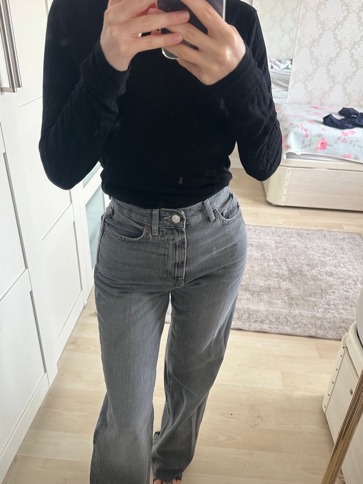 Zara High Rise Wide Leg Jean Gri - Görsel 3