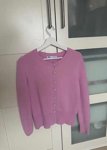 Zara Pembe Düğmeli Triko Hırka - Görsel 4