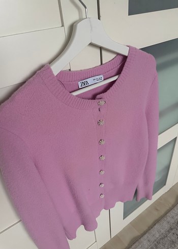 Zara Pembe Düğmeli Triko Hırka - Görsel 3