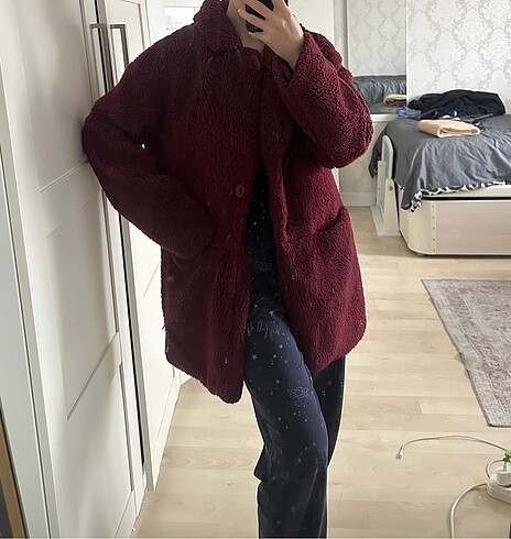 Koton Peluş Bordo Kürk - Görsel 4