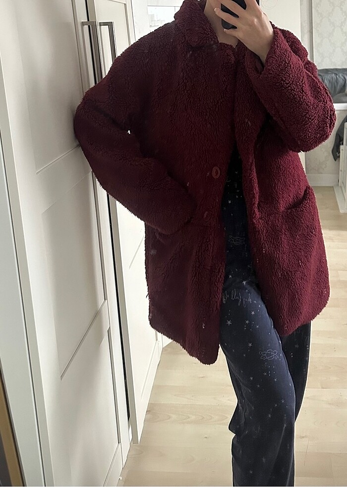 Koton Peluş Bordo Kürk - Görsel 4