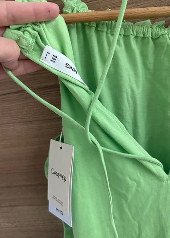 s Beden Mango Yeşil Bohem Uzun Askısız Elbise