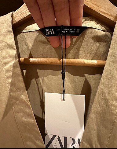 s Beden camel Renk Zara Straight Fit Kemerli Tulum