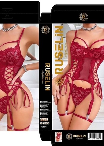 Kırmızı Desenli Mini Gotik İç Çamaşırı - Görsel 2