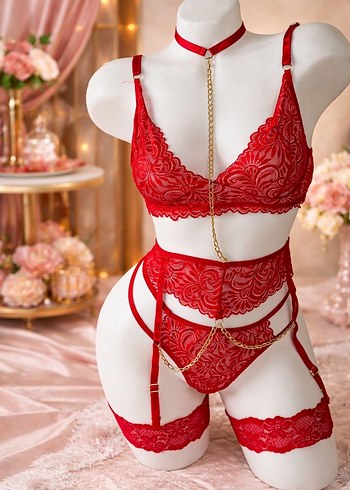 Kırmızı Desenli Mini Gotik İç Çamaşırı - Görsel 14