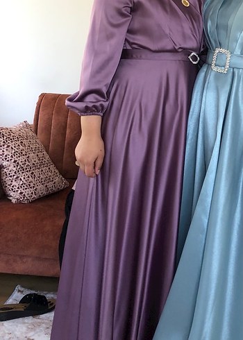 Abiye Mor Uzun Drapeli Abiye Elbise