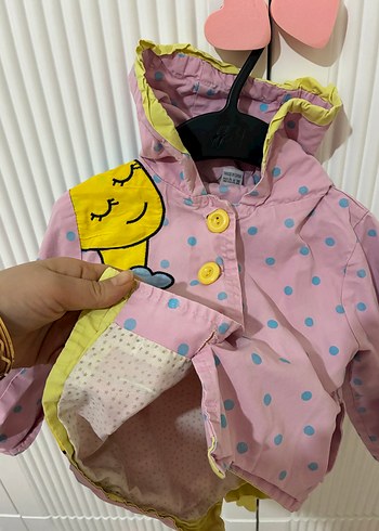 Pembe Kapüşonlu Baskılı Kız Çocuk yağmurluk / ceket - Görsel 2