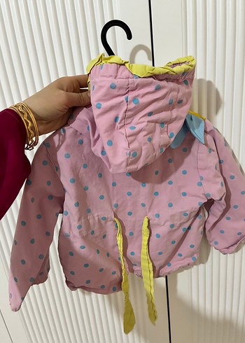 Pembe Kapüşonlu Baskılı Kız Çocuk yağmurluk / ceket - Görsel 3