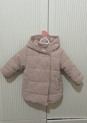 Kız Çocuk Kapüşonlu pastel pembe Düğmeli Mont - Görsel 2