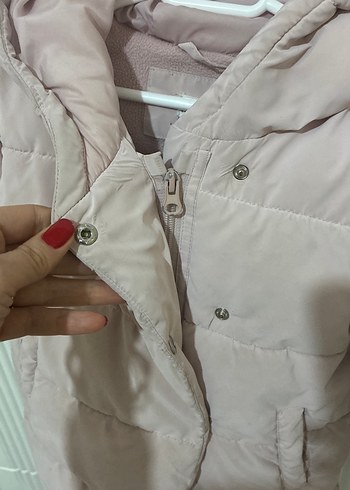 Kız Çocuk Kapüşonlu pastel pembe Düğmeli Mont - Görsel 3