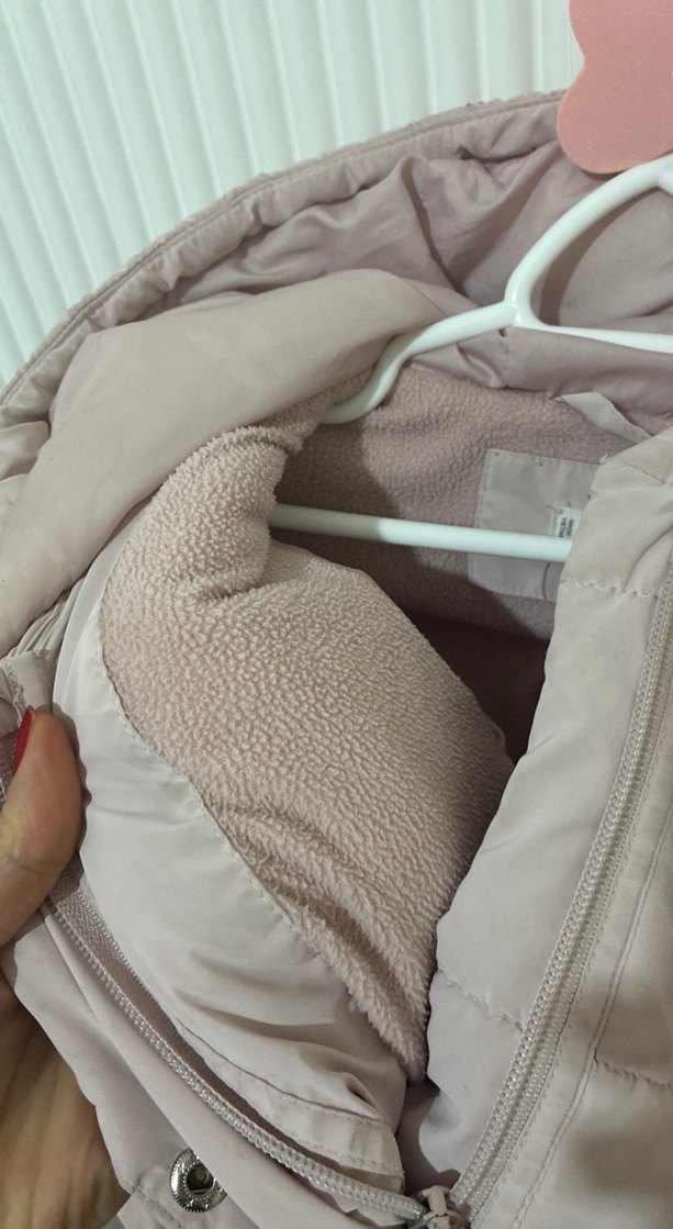 Kız Çocuk Kapüşonlu pastel pembe Düğmeli Mont - Görsel 4