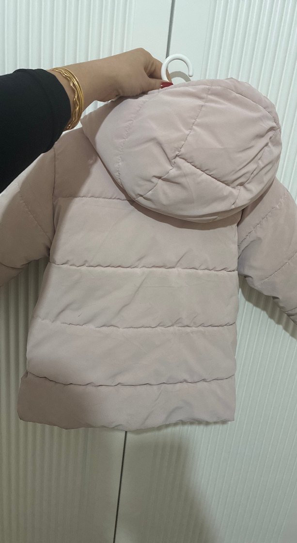 Kız Çocuk Kapüşonlu pastel pembe Düğmeli Mont - Görsel 5