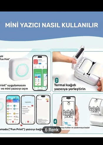 Taşınabilir Mini Yazıcı Beyaz - Görsel 4