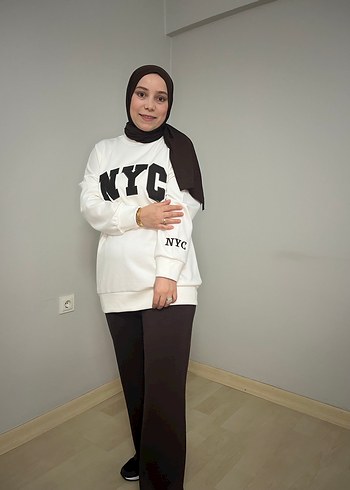 Beyaz NYC Baskılı Kadın Sweatshirt - Görsel 3
