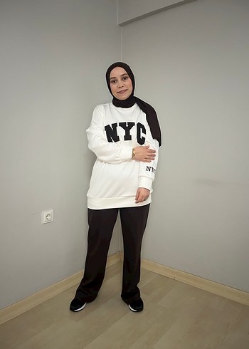 Beyaz NYC Baskılı Kadın Sweatshirt - Görsel 4