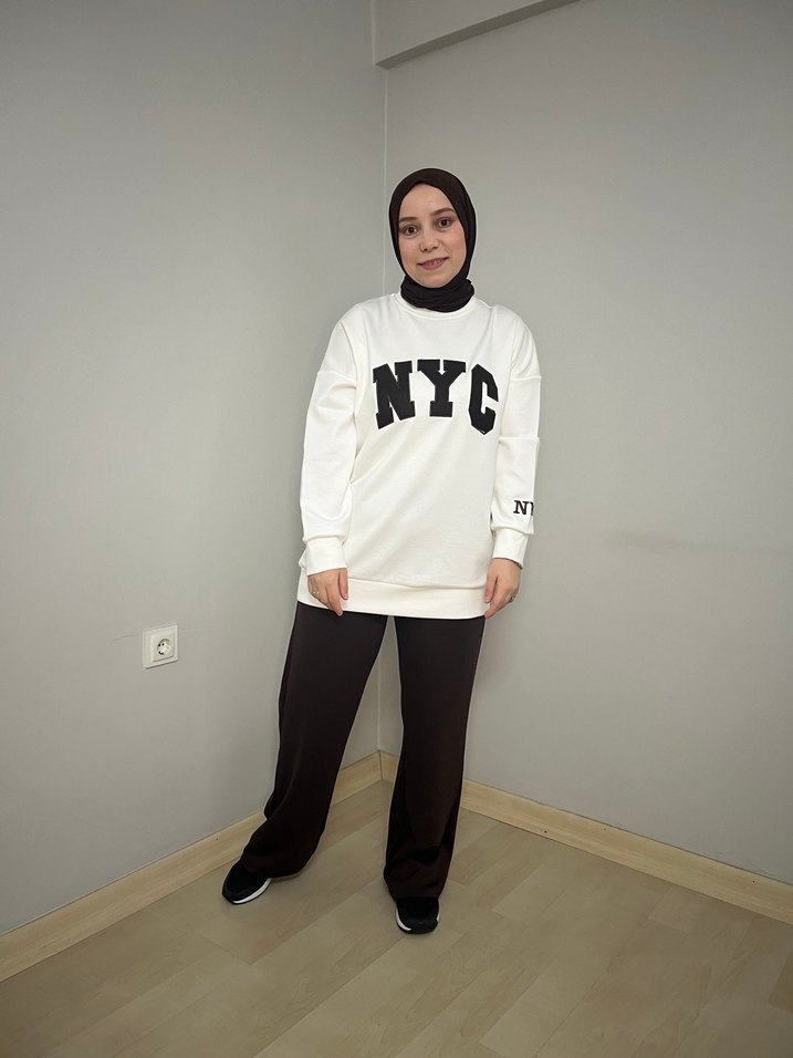 Beyaz NYC Baskılı Kadın Sweatshirt - Görsel 2