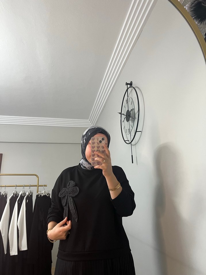 Siyah Etnik Desenli Midi Triko Takım - Görsel 4