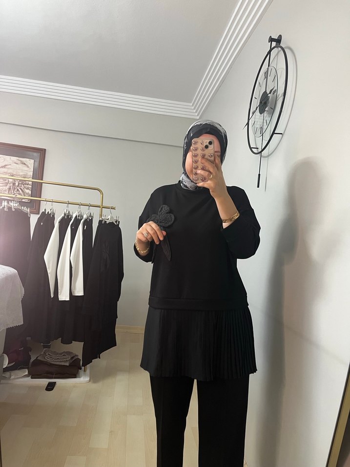 Siyah Etnik Desenli Midi Triko Takım - Görsel 2