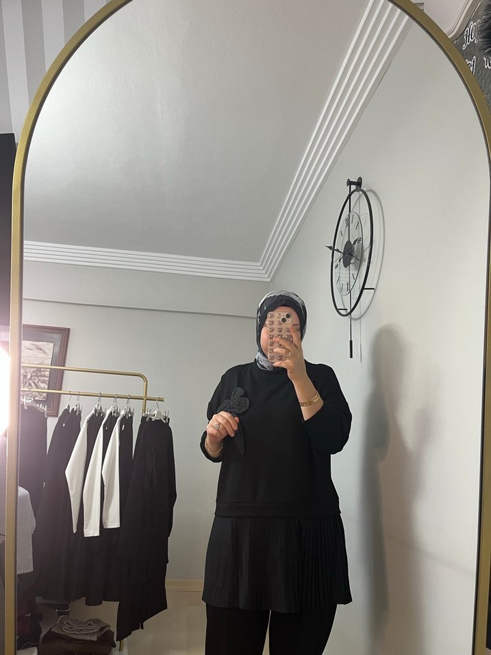 Siyah Etnik Desenli Midi Triko Takım - Görsel 5