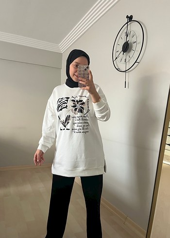 Beyaz Baskılı Pamuklu Uzun Kollu Tunik - Görsel 2