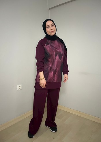 Bordo Bağlama Desenli Salaş Kadın Takım oysho kumaş - Görsel 2