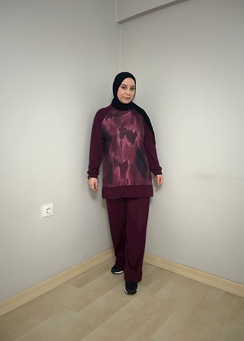 Bordo Bağlama Desenli Salaş Kadın Takım oysho kumaş - Görsel 6