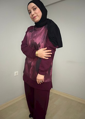 Bordo Bağlama Desenli Salaş Kadın Takım oysho kumaş - Görsel 3