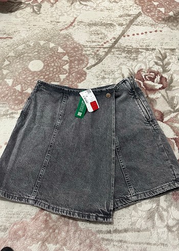 Gri Mini Kot Şort - Görsel 2