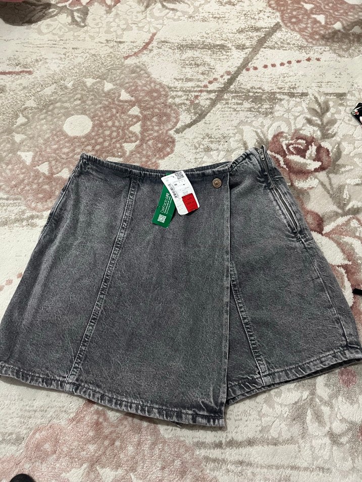 Gri Mini Kot Şort - Görsel 2