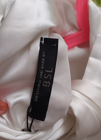 BSL 40 / L Saten Beyaz Vatkalı Elbise (Etiketli) - Görsel 5