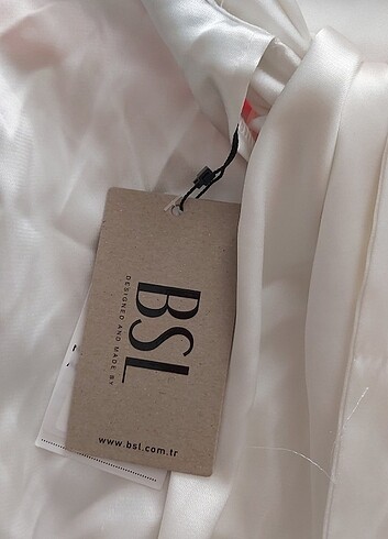 BSL 40 / L Saten Beyaz Vatkalı Elbise (Etiketli) - Görsel 8
