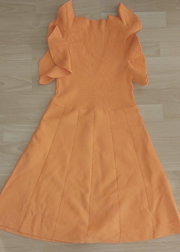Turuncu S / 36 Likralı Örgü Elbise - Görsel 3