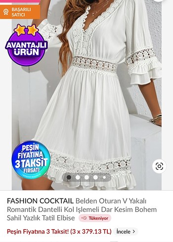 On Fashion Kadın bohem tarz dantel işlemeli sahil yazlık tatil elbisesi