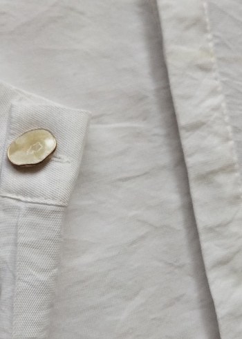 Düğmeli Beyaz Keten Midi Gömlek - Görsel 5