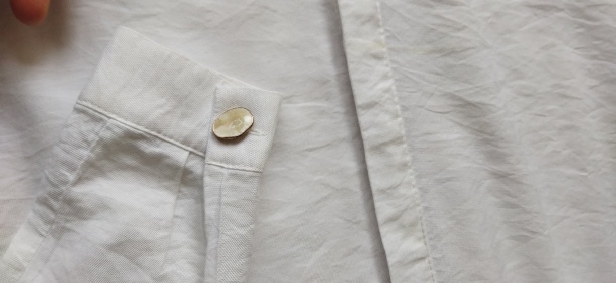 Düğmeli Beyaz Keten Midi Gömlek - Görsel 5