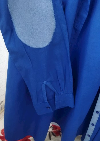 Düğmeli Mavi Hamile Gömleği - Görsel 11